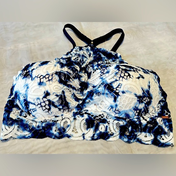 NEW Victoria’s Secret PINK Push Up Bralette Blue White Lace Tie Dye Medium NWT - Picture 1 of 8